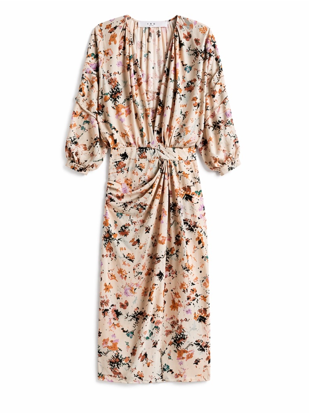 IRO Paris Mura Floral Midi Dress Draped Waist Boho | Size 36 US
